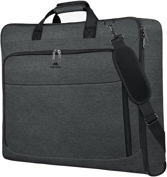 MATEIN Garment Bags for Hanging Clothes, Large Travel Suit Bag with Shoulder Strap for Business Trips, Foldable Luggage for Men Women, Wrinkle-Free Clothing Suitcase for Traveling, Dark Grey