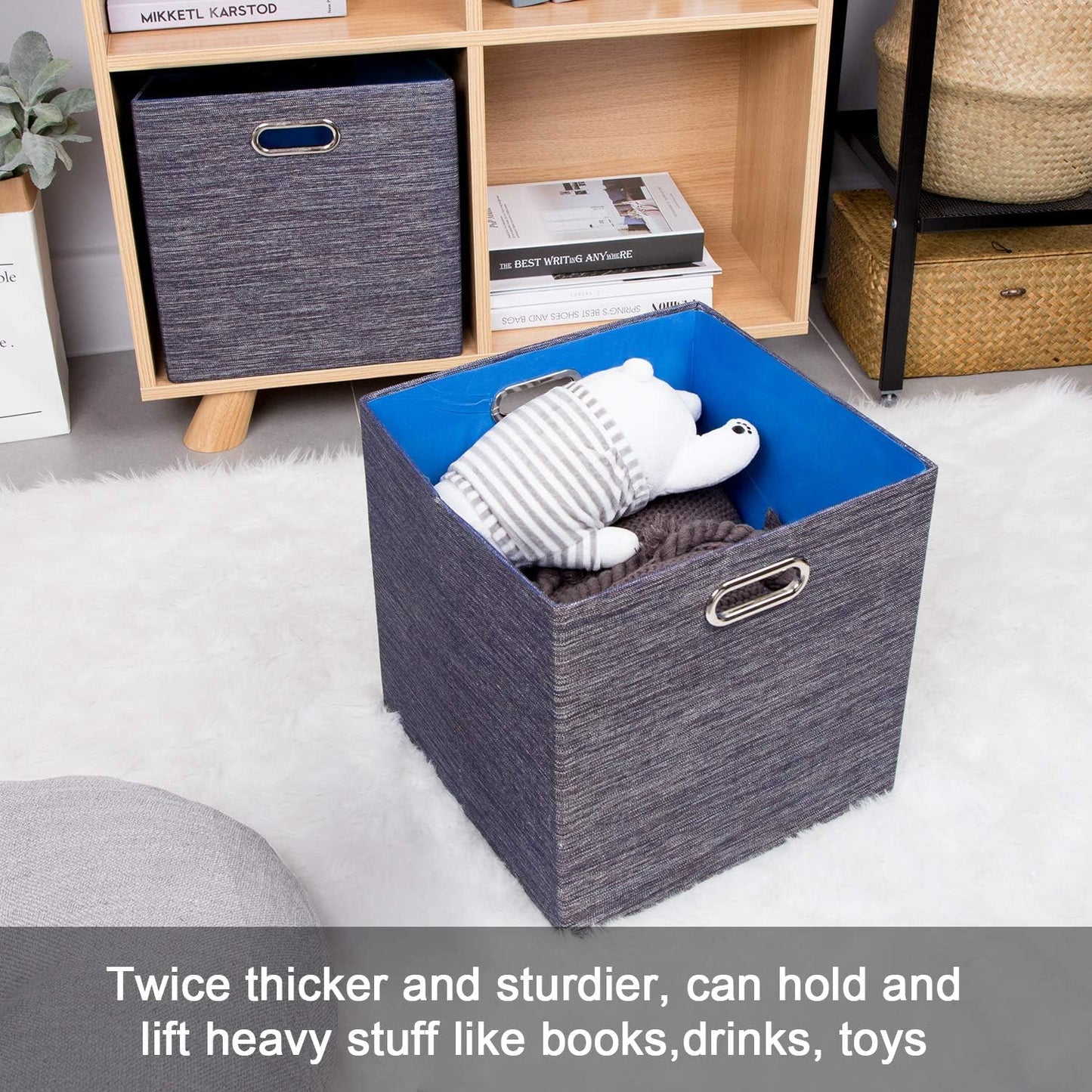 Posprica Storage Cubes,11×11 Foldable Storage Bins,Thick and Heavy duty Fabric Baskets - 4pcs,Blue