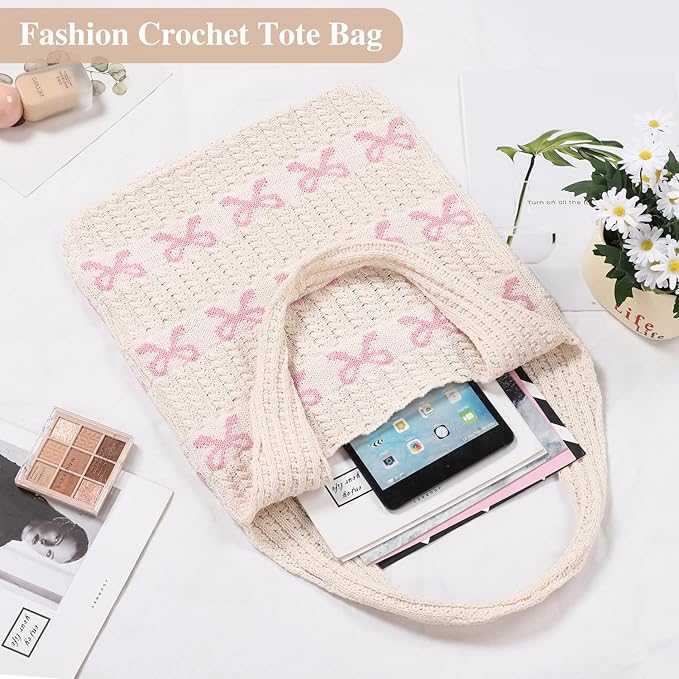 Sightor Crochet Tote Bag, Mesh Beach Bag Knit Summer Hobo Bag Vacation Boho Tote Bag for Women