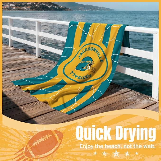 Football Fan Thin Lightweight Microfiber Beach Towel Themed Jacksonville Sand Free Oversized Portable Towels Men Women Gear Jaguars Team Dad Birthday Father Day Anniversary Gag Cool Nice Gift