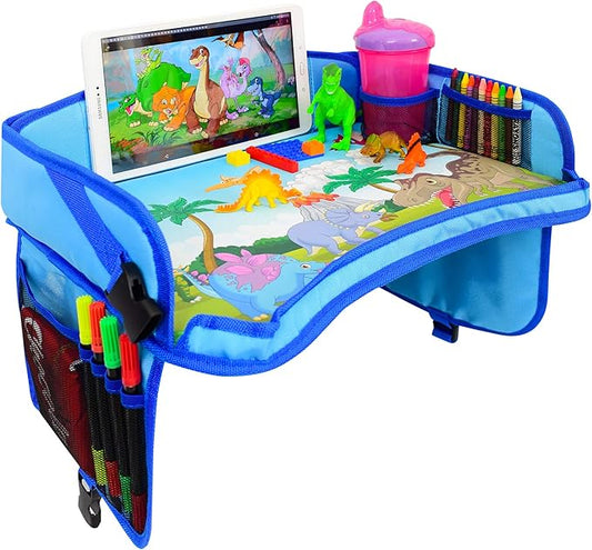 ecoZen Lifestyle Kids Travel Tray & Toddler Lap Desk Organizer - Airplane and Car Seat Table for Road Trip Essentials - Airplane Must Haves for Toddlers - Carseat Tray Kid Travel - Lap Table