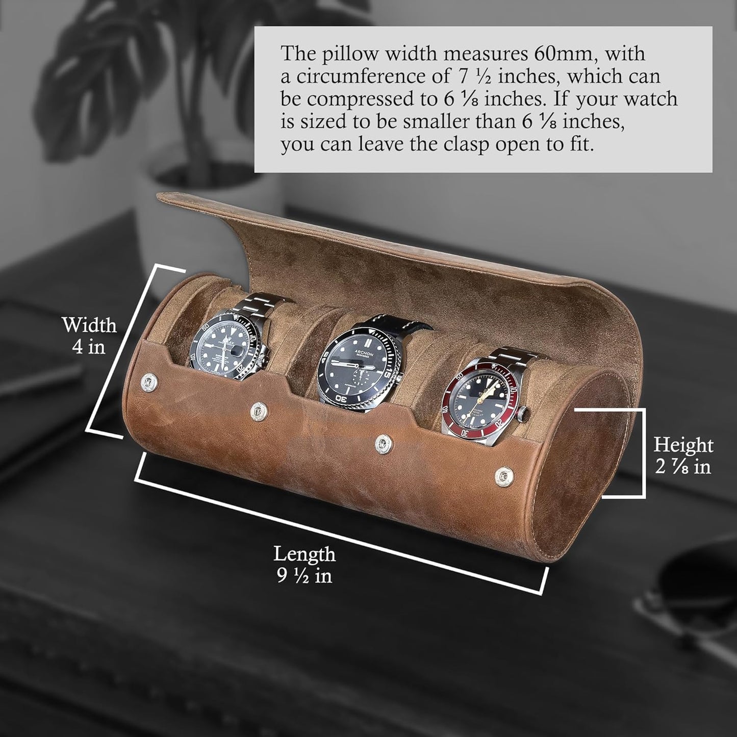 ROTHWELL Watch Roll Travel Case for 3 Watches | 100% Real Leather, Tough Portable Protection, Fits All Wrist Watch & Smart Watches Up to 50mm (Tan/Tan)