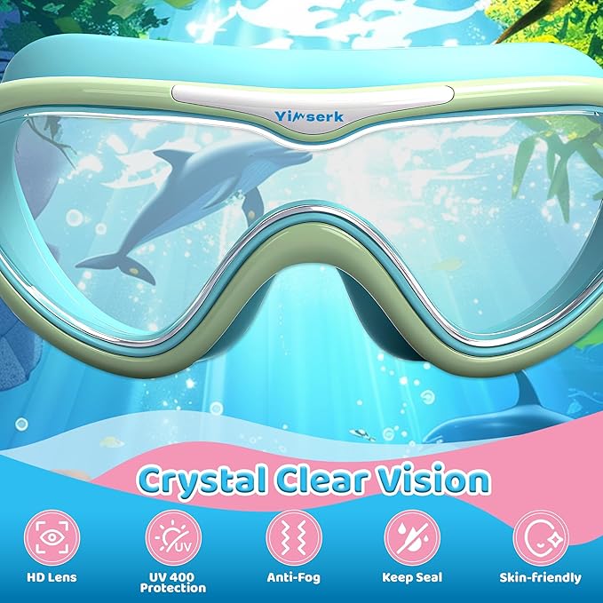 Kids Swim Goggles for Kids 6-14, Anti-Fog & UV400 Lens, Comfortable Silicone Design, Includes Nose Clip & Earplugs