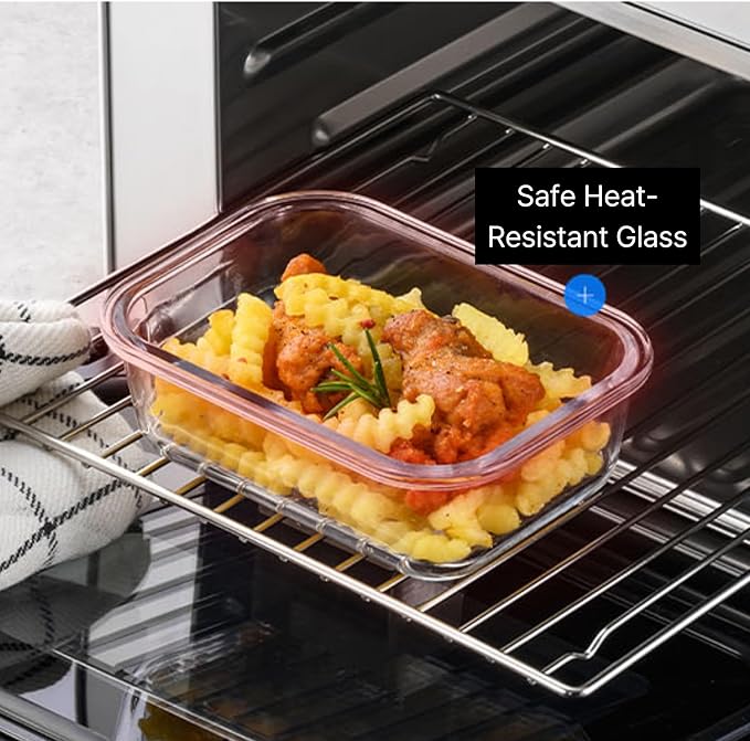 LocknLock LNG445S3W The Clear Borosilicate Glass Food Storage Containers with Lids, 6-Piece Set for Kitchen, Lunch, Meal Prep, Leftovers, Leakproof, Freezer, Microwave, and Dishwasher Safe, White
