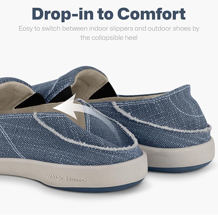 Mens Slip On Shoes, Canvas Mens Loafers with Arch Support, Orthopedic Mens Boat Shoes for Plantar Fasciitis, Indoor & Outdoor Walking Slippers Shoes for Pain Relief