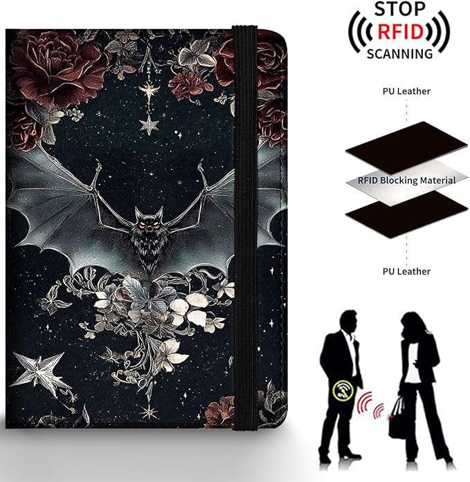 Passport Holder Wallet Cover Case,RFID Blocking Passport Cover,Large Capacity Travel Wallet with Multi Card Slots (Flower Bat)