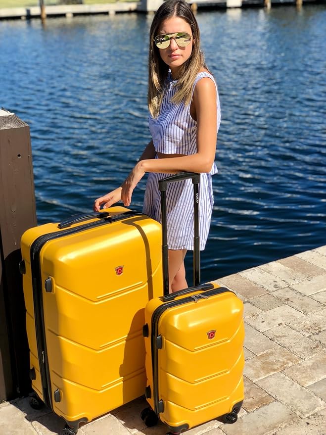 DUKAP ZONIX Luggage with Spinner Wheels | Durable Lightweight Hardshell Suitcase, Spacious Travel Sets with Handle and Trolley | (20/26/30) 3 Piece Luggage Set | Mustard
