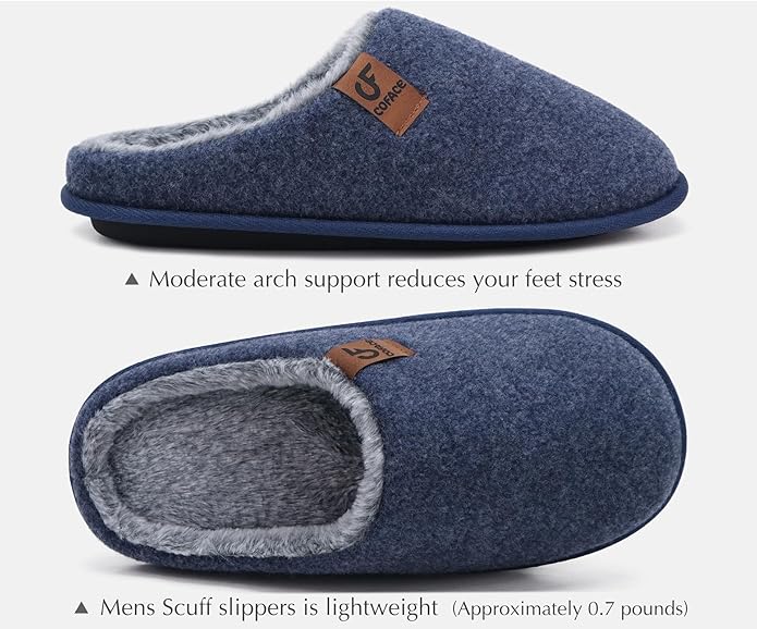 COFACE Mens Cozy Memory Foam Scuff Slippers Casual Slip On Warm House Shoes Indoor/Outdoor Sandal Slippers With Arch Support Rubber Sole Size 7-15
