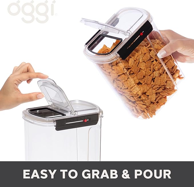 Oggi Easi Grip 128oz Moisture Proof Storage Container, Ultra Clear BPA-Free Sealable Canister, Flip Open Pouring Lid, Date Reminder Slider on Clip, Ideal Kitchen and Pantry Storage (128oz / 3.8lt)