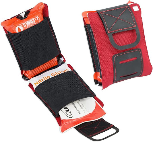 Lightning X LXPBW Wallet Trauma Kit – Slim EDC Pocket First Aid for Bleeding Control - RED Fully Stocked Kit