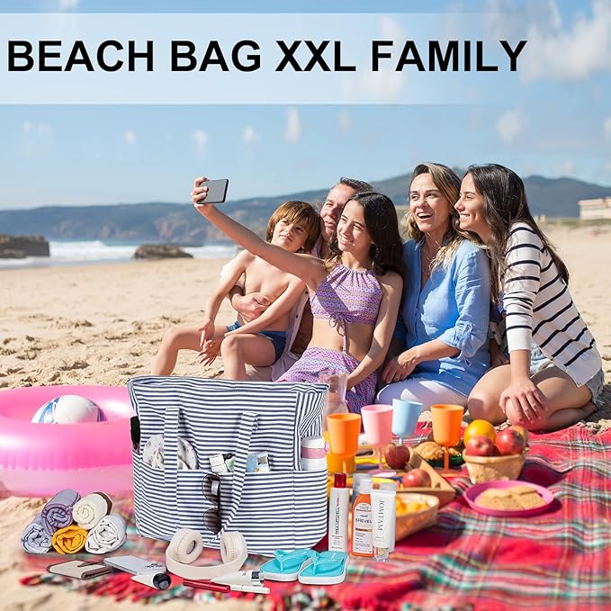 LEDAOU Large Beach Bag Women Waterproof Sandproof Zipper Beach Tote Pool Bag for Swim Gym Grocery Travel with Wet Pocket | Waterproof, Sandproof, Zipper, Pool, Gym, Grocery