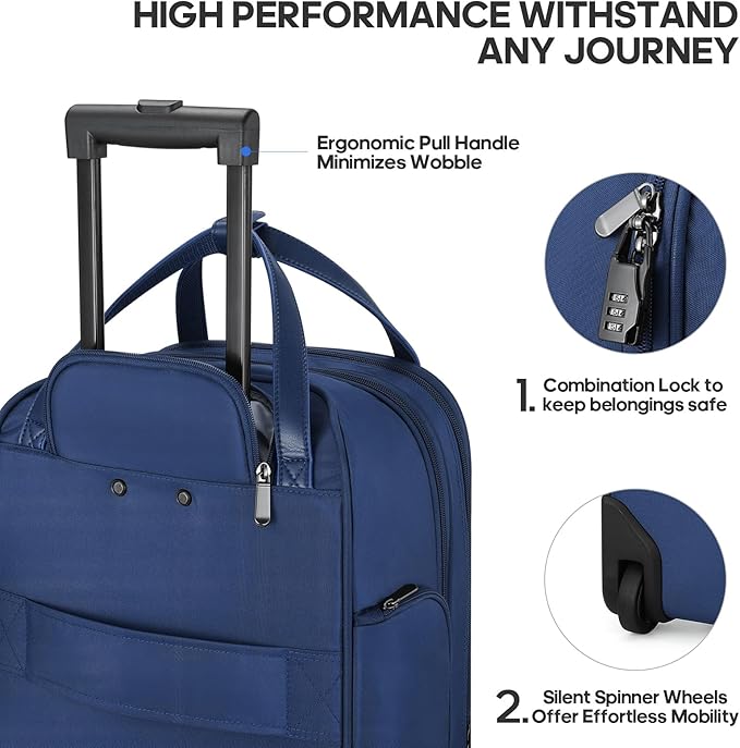 Carry-on Underseat 16-inch Luggage with Wheels, Softside Rolling Carry-on, Lightweight Travel Suitcase for Men Women, Personal Item Rolling Travel Bag