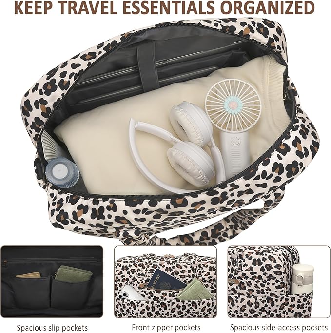 Travel Duffel Bags, Weekender Bags for Women Men Gym Duffel Bag Personal Item Travel Bag Foldable Tote Carry On Overnight Workout Bag, Leopard