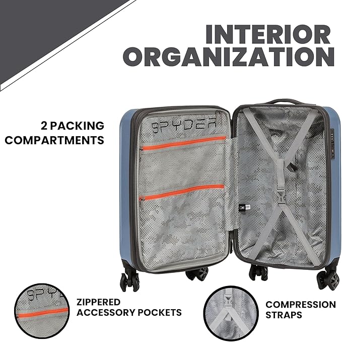 Spyder Rails Expandable Hardside Upright Suitcase with 360° Spinner Wheels, TSA Approved Lock (Denim, 3-Piece Set)