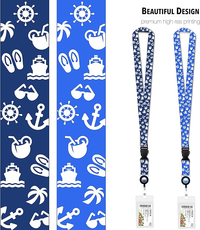 Cruise On Cruise Lanyard for Ship Cards – 2-Pack Retractable Badge & Waterproof Key Card Holder for Ship Cards – Cruise Essentials 2026-2027, Perfect for Travel & Vacation (Blue & Royal Blue)