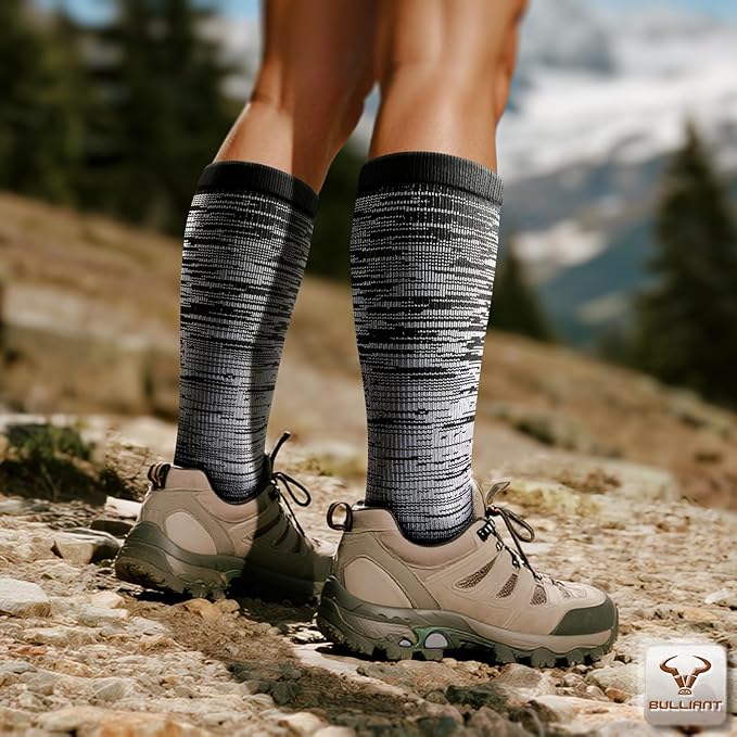BULLIANT Men Compression Socks 3Pairs-Knee High Socks 15-20 Pressure Unise- Cushioned Sole Extra Wicking