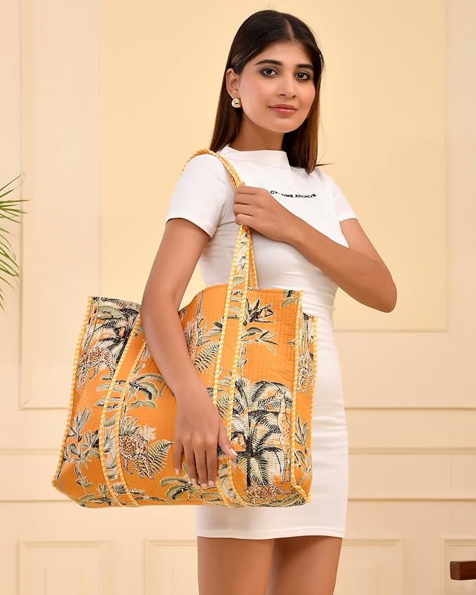 Marubhumi Women Lightweight Travel Bag Purse Cotton Shoulder Tote Bag For Shopping Grocery & Beach Bag