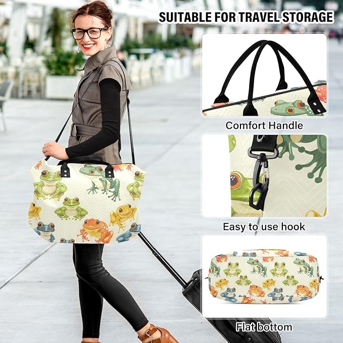 Travel Duffle Bag, Rainbow Frogs Gym Bag with Storage Bag Weekender Overnight Bag for Men Women Trip Sports Yoga