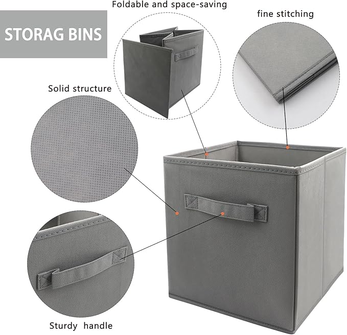 Mini Size 1-Pack Cube Storage Bins 9.0"x7.5"x7.5" Fabirc Foldable Closet Toy Organizer Collapsible Cloth Gray