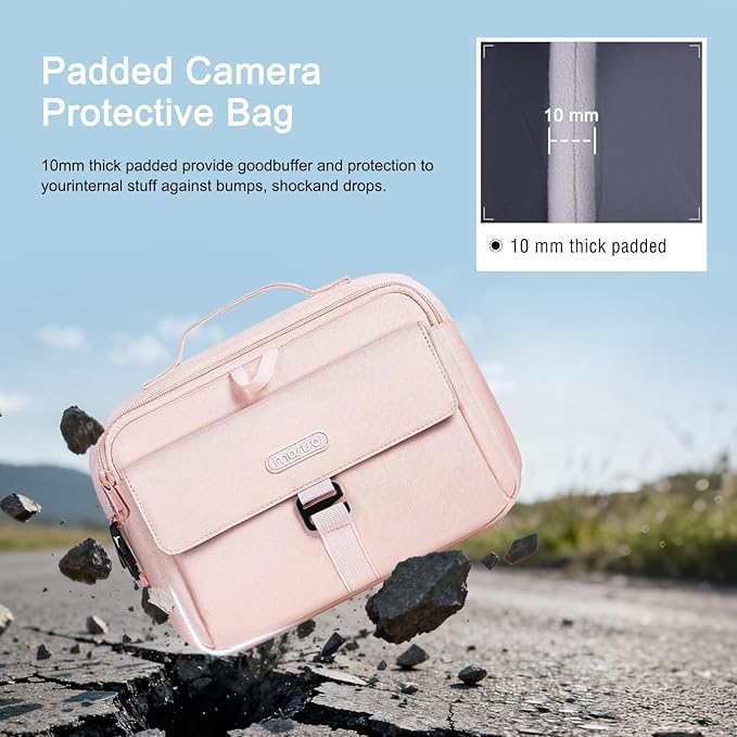 MOSISO Camera Shoulder Bag Case Crossbody Sling Purse, DSLR/SLR/Mirrorless Compact Padded Photography Handbag with Rain Cover Compatible with Canon/Nikon/Sony Cameras and Lenses, Pink