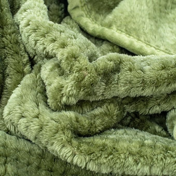 Fuzzy Blanket or Fluffy Blanket for Baby, Soft Warm Cozy Coral Fleece Toddler, Infant or Newborn Receiving Blanket for Crib, Stroller, Travel, Decorative, 30”×40”, Olive Green+Black Green
