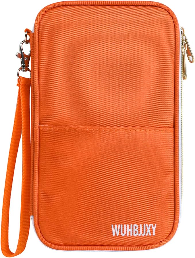 Multifunctional, Practical, RFID Family Passport Holder, Travel Wallet (Orange), Travel Document Organizer, Passport Bag, Three-Layer Design, Multiple pockets，Big Storage