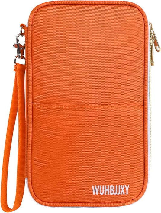 Multifunctional, Practical, RFID Family Passport Holder, Travel Wallet (Orange), Travel Document Organizer, Passport Bag, Three-Layer Design, Multiple pockets，Big Storage