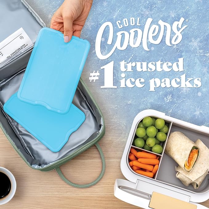 Cool Coolers by Fit & Fresh 4 Pack XL Slim Ice Packs, Quick Freeze Space Saving Reusable Ice Packs for Lunch Boxes or Coolers, Blue, 239ICE, 4 count (Pack of 1)