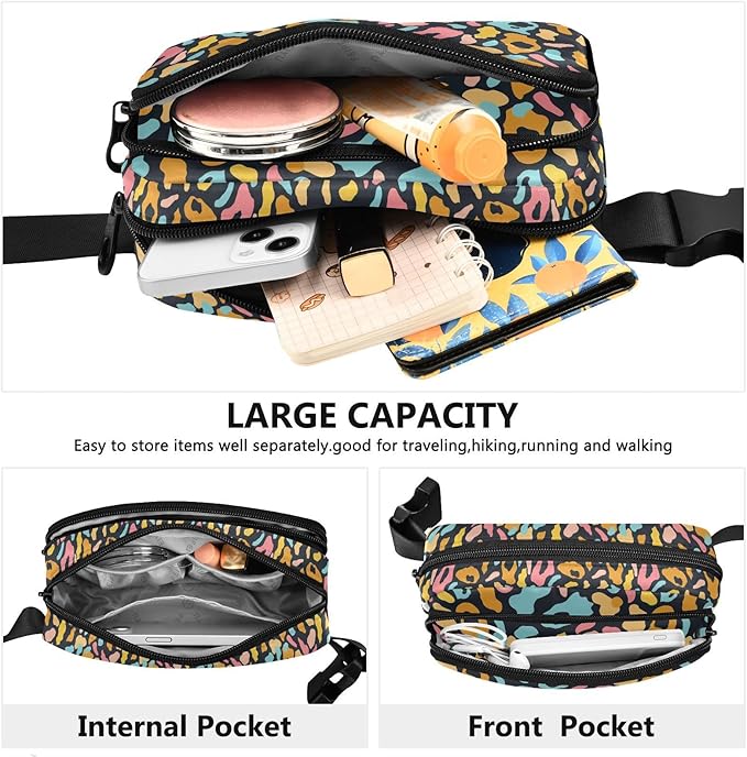 Color Leopard Fanny Pack for Women Men Water Resistant Fashion Waist Packs with Adjustable Strap Belt Bag for Travel Workout Jogging Hiking 21220403