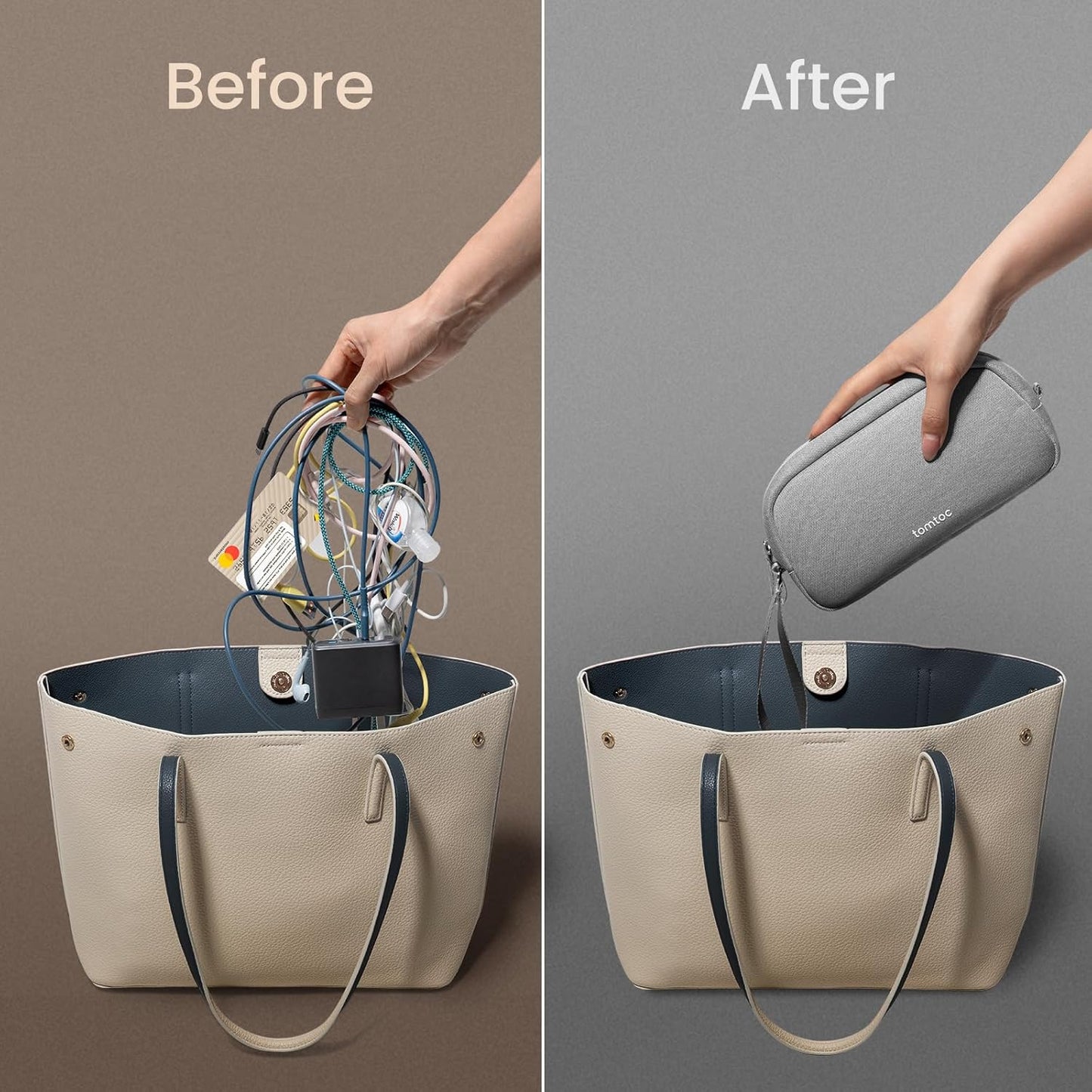 tomtoc Electronics Organizer Travel Case, Water Resistant Travel Bag Cable Organizer for Essentials, Tech Pouch Accessories Carry Storage for Cord, Phone, Cables, Airpods, USB Flash Drive, Daily Items