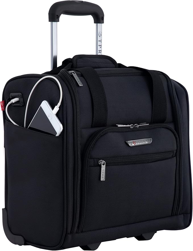 TPRC 15" Smart Underseat Carry-On Luggage with USB Charging Port, Black