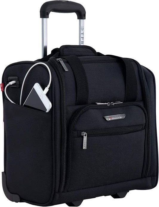 TPRC 15" Smart Underseat Carry-On Luggage with USB Charging Port, Black