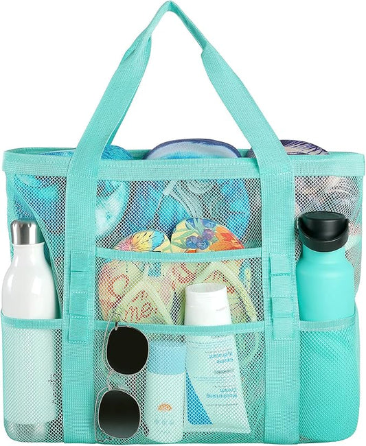 Beach Bag - Mesh Beach Bag Large 8 Pockets, Beach Tote Bag Beach Essentials for Vacation Must Haves