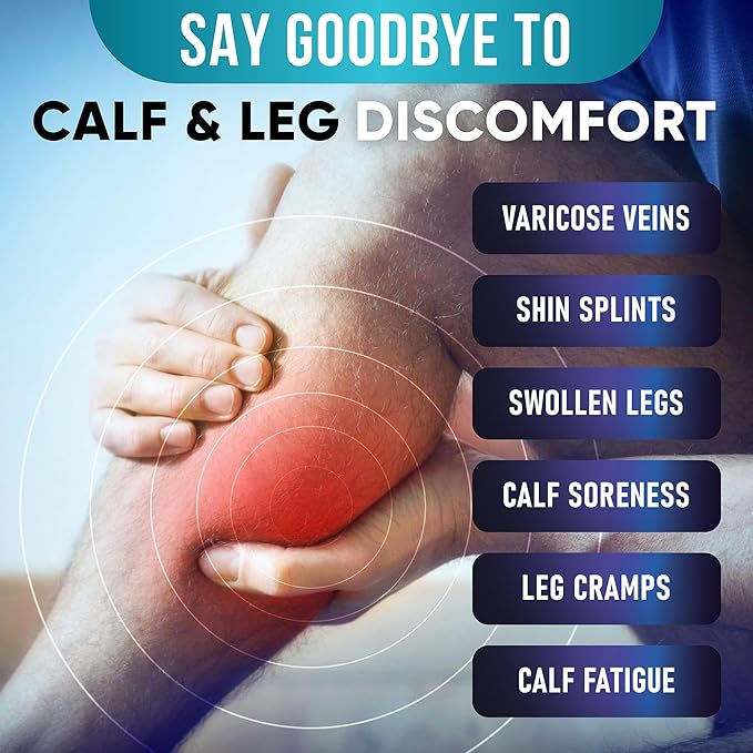 Calf Compression Sleeves for Men and Women - (1 Pair) Footless Compression Socks Support for Varicose Vein, Nursing, Pregnancy, Running - PhysFlex Leg Sleeve Brace for Shin Splints, Pain Relief and