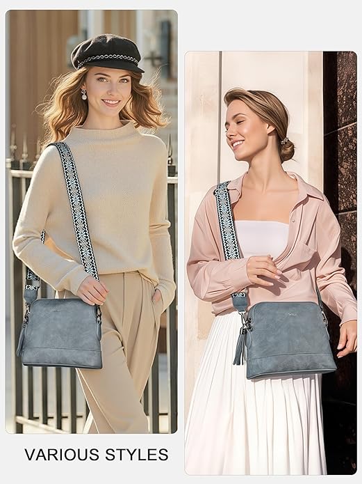 Women's Leather Crossbody Bags Anti Theft Purses RFID Blocking Handbags Trendy Travel Adjustable Strap Tassel