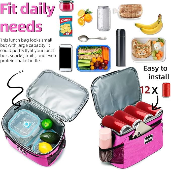 Generic BEIMILY Lunch Bag for Women/Men,Reusable Lunch Box Small Cooler Bag Soft Sided,Leakproof Cooler Bag for Office Work Picnic Beach with Adjustable Shoulder Strap (dark pink), 2311A