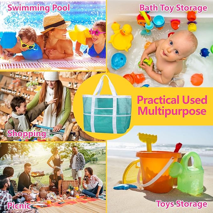 F-color Mesh Beach Bag Family - Large Tote Bag for Cruise Pool Toys Beach Vacation Essentials