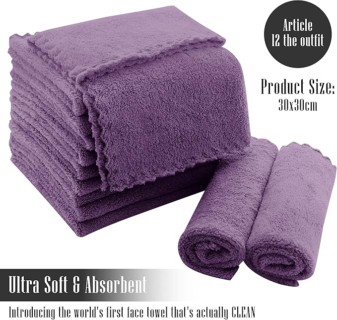 TENSTARS 12 Pack Premium Washcloths Set - Quick Drying- Soft Microfiber Coral Velvet Highly Absorbent Wash Clothes - Multipurpose Use as Bath, Spa, Facial, Fingertip Towel (Grape Purple)