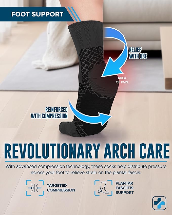 Doctor's Select Plantar Fasciitis Socks - 2 Pairs | Compression Crew Socks for Plantar Fasciitis Relief | Arch Support Socks