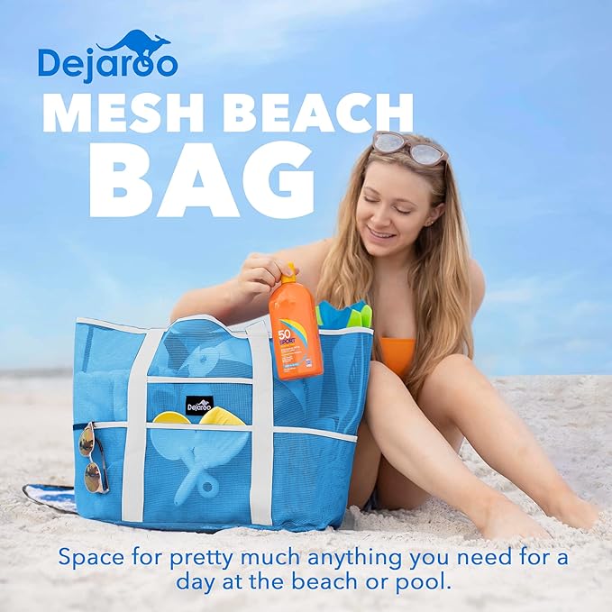 Dejaroo Mesh Sand Free Bag - Strong Lightweight Bag For Beach & Vacation Essentials. Tons of Storage!