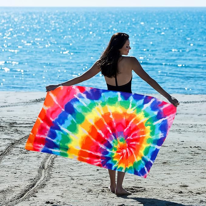 LIVILAN Oversized Tie Dye Beach Towel Blanket, Quick Dry and Sand Free Towel for Adults, 30”X60”Large and Lightweight Bath Pool Swimming Towel, Ideal Gifts for Family