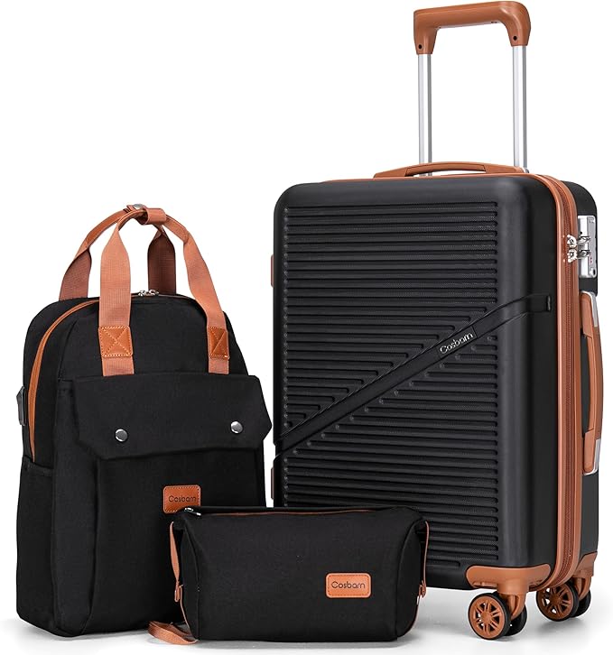 3-Piece Carry On Luggage Set 22x14x9 Airline Approved, 20 Inch Lightweight ABS Suitcases with Wheels and TSA Lock - Durable Waterproof Travel Suitcase Set