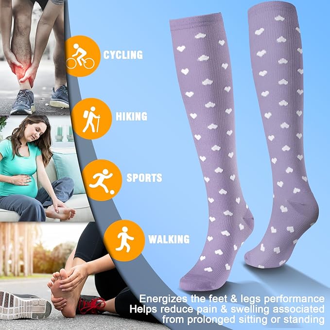 bropite Flora Compression Socks for Women & Men-Knee high 6 Pairs 20-30mmhg Support Running Nurse Travel