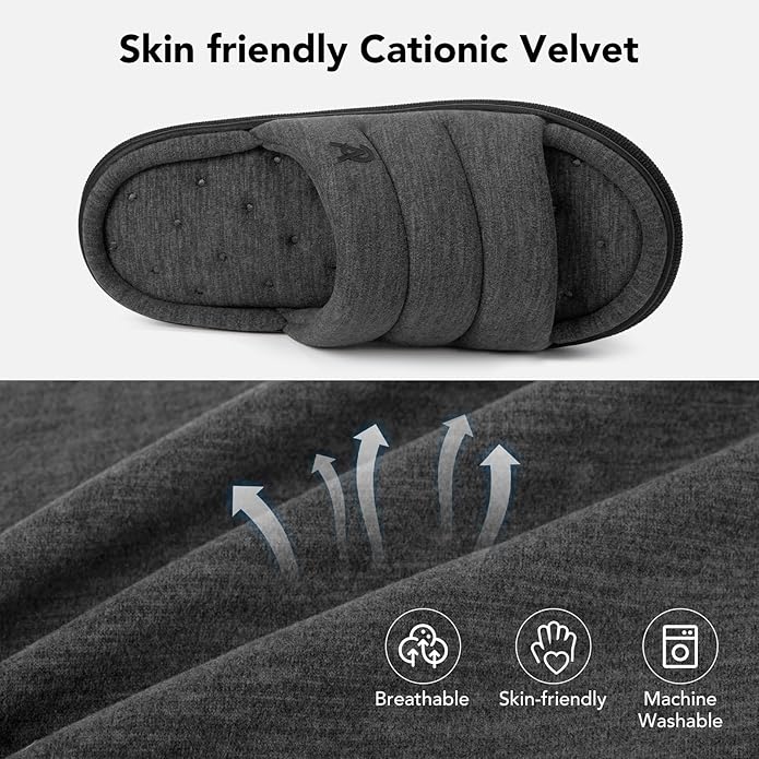 VeraCosy Mens Open-Toe Slippers Memory Foam Indoor Outdoor House Shoes