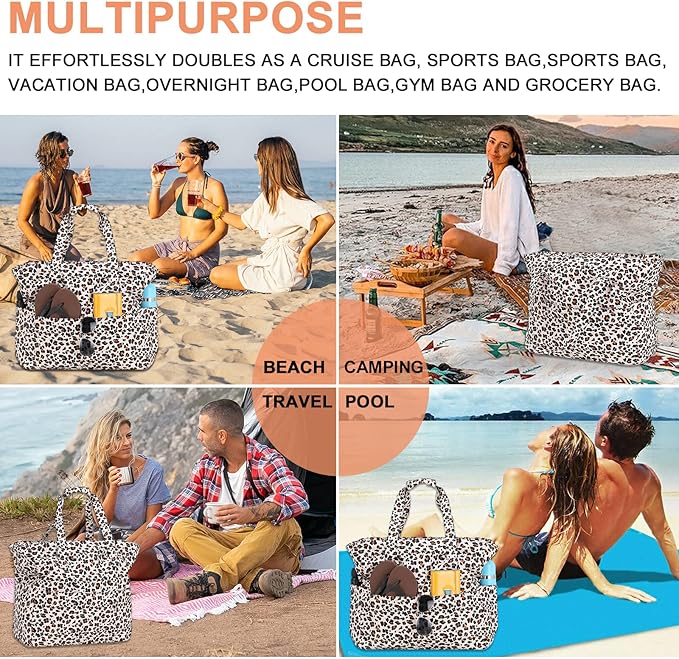 Bluboon Beach Bags for Women, Large Waterproof Tote Bag With Wet Compartment for Pool Weekender Travel Gym