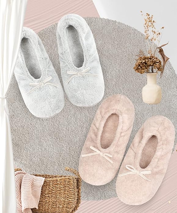 DICUIRD Women's Ballerina Slippers Lightweight House Slippers with Stretchable Heel Design