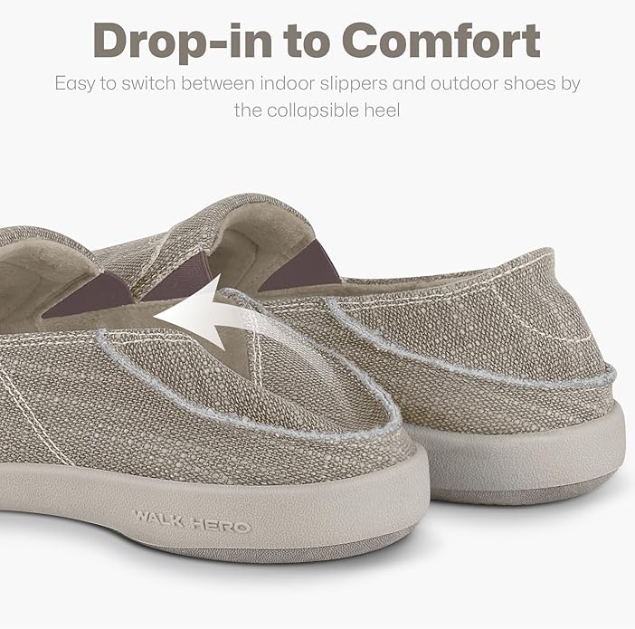 Mens Slip On Shoes, Canvas Mens Loafers with Arch Support, Orthopedic Mens Boat Shoes for Plantar Fasciitis, Indoor & Outdoor Walking Slippers Shoes for Pain Relief