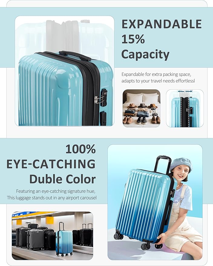 27 inch Luggage - Airline Approved Suitcases with Spinner Wheels, Built-In TSA Lock，Hard Shell Expandable Suitcases