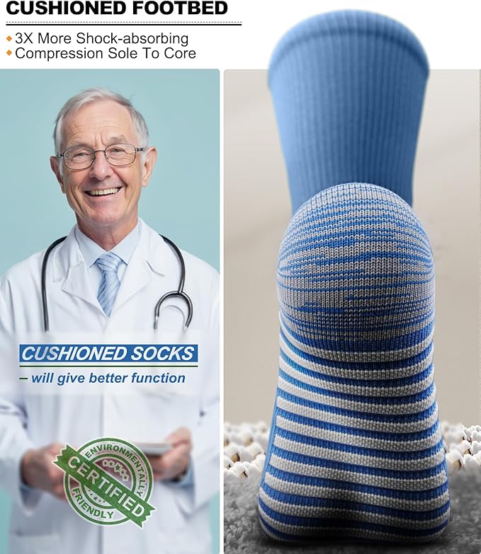 BULLIANT Men Compression Socks 3Pairs-Knee High Socks 15-20 Pressure Unise- Cushioned Sole Extra Wicking