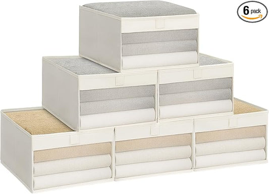 STORAGE MANIAC 6 Pack Storage Bins with Clear Window, Storage Boxes for Shelves, Sturdy Foldable Closet Organization Fabric Shelf Basket for Toy, Towel, Book, Jeans, Offices, Dorm, Wardrobe, Beige